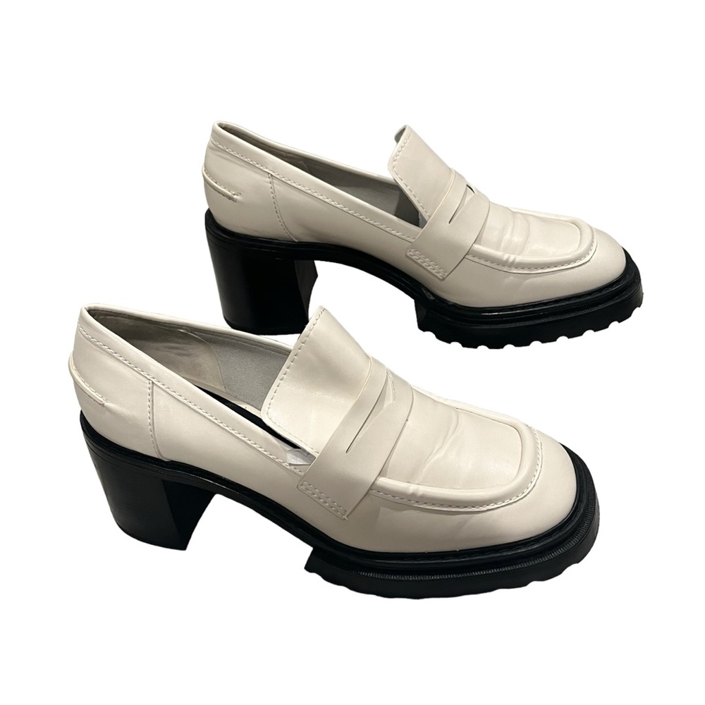 Charles & Keith Chunky Penny Loafer Pumps - Ivory/Off White